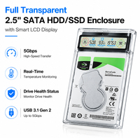 Caja para Disco Duro SATA de 2.5" con Pantalla LCD Inteligente, Monitor de Salud del Disco con Temperatura en Tiempo Real, USB Tipo C 5Gbps