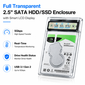 Transparent 2.5 Inch SATA HDD <b>SSD</b> Enclosure USB 3.1 Gen 2 Type C 5Gbps <b>External</b> Hard Drive Case with LCD Display - Product Image 4