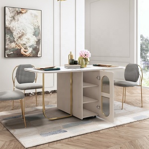 Multifunctional Marbling Style Top Stainless Steel Leg <strong>Storage</strong> 6 Seater <strong>Dinning</strong> <strong>Table</strong> Modern Folding Dining <strong>Table</strong> - Product Image 3