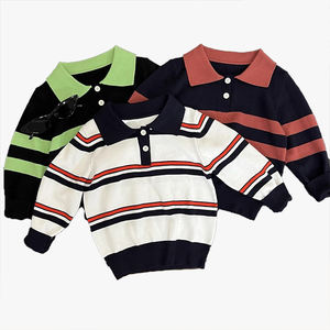 Camiseta Polo de Punto para Niños, Otoño Invierno, a Rayas, Elástica, para Niños y Niñas, Prenda Superior Moderna y Versátil - Product Image 6