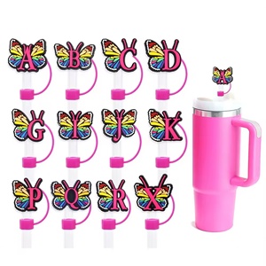 Nueva Tapa Protectora de Silicona Suave de PVC con Diseño de Mariposa Rosa y Letras, para Pajitas, Adecuada para Accesorios de Bebidas - Product Image 1