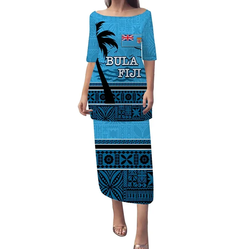 Benutzer definierte personal isierte Fidschi Puletasi Kleid Polynesian Style Island zweiteilige Kleider New Design Großhandel formale traditionelle Röcke