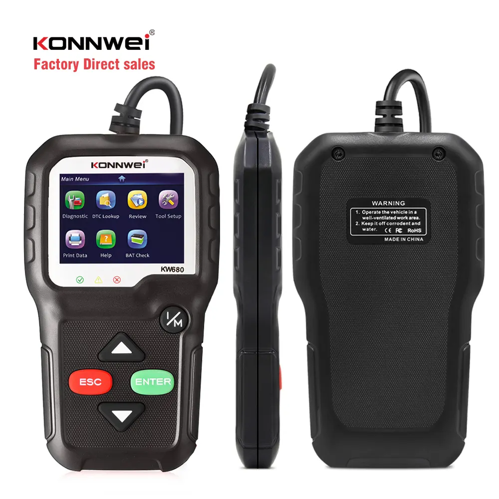 Konnwei ferramenta de diagnóstico automotivo, pessoal, kw680, para carros 12v, scanner de motor com tela colorida de 2.4 polegadas