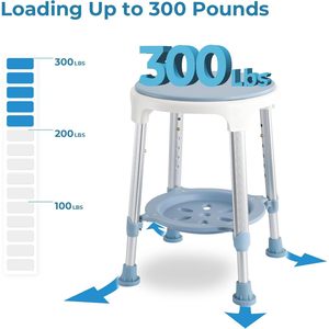 Aluminum Alloy Swivel Shower Chair Light Blue <b>Adjustable</b> <b>Height</b> Bathroom Seat For Elderly Non Slip Bath <b>Stool</b> - Product Image 4