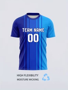 Camiseta de Fútbol Personalizable para Hombre, Azul a Rayas, Manga Corta, Transpirable, Cuello Redondo, Corte Regular, Diseño Estampado - Product Image 5