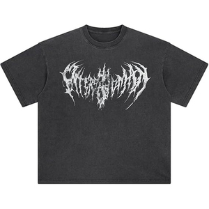 Camiseta de Algodón Oversize para Hombre con Estampado de Letras Metálicas Góticas, Estilo Vintage Lavado, Streetwear Y2K Grunge Casual - Product Image 1