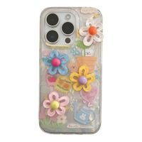 Coque de téléphone 3D motif fleur et chat, double couche antichoc en acrylique, style Ins, protection de haute qualité, nettoyage inclus