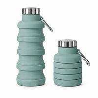 Bouteille d'eau pliable en silicone de 500 ml pour l'extérieur, réutilisable, sans BPA, avec mousqueton pour la salle de sport