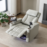 270 °   Sillón Reclinable Giratorio Eléctrico para Cine en Casa, Sofá para Juegos con Tira de Luces LED, Portavasos con Bandeja y Soporte para Teléfono