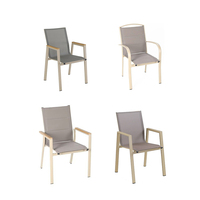 Chaise de patio extérieure OEM ODM en tissu textilène imperméable avec cadre en aluminium, chaise de jardin avec accoudoirs pour projets hôteliers, approvisionnement en gros