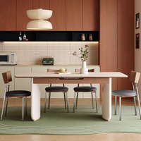 Table à manger extensible en bois et pierre, style mi-siècle, avec plateau rabattable, couleur crème, rectangulaire, pour petites maisons, nouveau modèle 2026