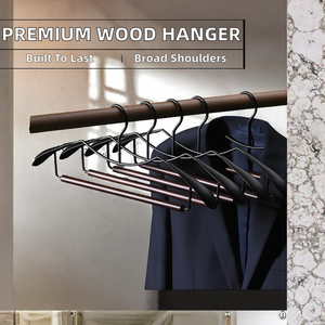 Cintre en bois haut de gamme antidérapant, sans couture, gain de place, de haute qualité, pour séchage de vêtements domestiques, à col court et épaules larges, simple - Product Image 2