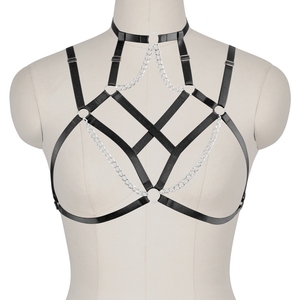 Women Erotic Wear Hot Sexy Dog Bondage Lingerie Elastic Harness Black Gold  Chain Goth Rave Fetish Pole Club Lingerie Bra Top