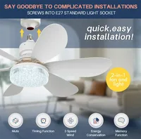 Petit ventilateur de plafond à lumière avec télécommande, type vis E27, pour salon, chambre à coucher, lampes de ventilateur LED, décoration de la maison, cuisine