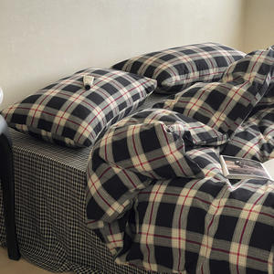 ชุดเครื่องนอน4ชิ้นแบบเรียบง่ายชุดเครื่องนอนสไตล์วินเทจผ้าทอลายสก๊อตชุดเครื่องนอนสไตล์เรียบง่ายทันสมัย - Product Image 3