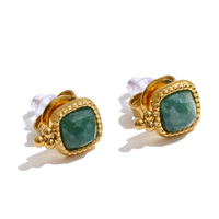 Boucles d'oreilles clous carrées vintage JINYOU 8571 en coquille de pierre naturelle, en acier inoxydable texturé, étanches