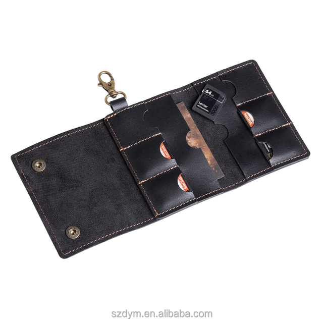 Factory Custom Travel PU Leather Camera CF Memory Card Holder Case Bag Photography SD Memory Card Holder for Home Office Working