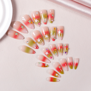 Uñas Postizas Largas <span class=keywords><strong>con</strong></span> Diseño de <span class=keywords><strong>Estrella</strong></span> en Degradado, Estilo Dulce y Fresco, Uñas Postizas Fáciles de Aplicar para Mujer - Product Image 3