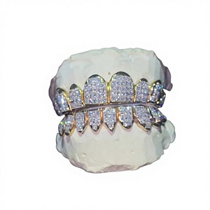 Grillz personnalisés à coupe brillante, haut et bas, huit pièces, en argent sterling plaqué or, style hip-hop, bijoux dentaires unisexe, pour tiers - Product Image 3
