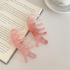 Scalp Massage Comb Five Finger Resin Amber Pink 10-15Cm Hair Brush Therapy Tool - Product Image 4
