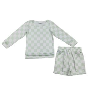 Conjuntos de Ropa Casual para Niñas RTS Boutique, Estampado a Cuadros Color Menta, Transpirable, 95% Algodón, 5% Elastano, Conjuntos de Camiseta y Pantalones Cortos de Primavera - Product Image 1