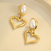 Nouveau Design Simulé Perle Coeur Pendentif Boucles D'oreilles Pour Les Femmes Bijoux En Acier Inoxydable Pierre Naturelle Drop Dangle Boucles D'oreilles Bijoux