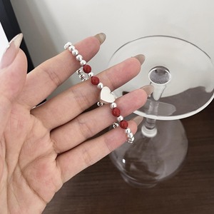 Yinruitai S925 Sterling Silver Heart Charm <b>Bracelet</b> For Women Everyday Wear <b>Red</b> Bead Design - Product Image 2