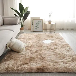 Alfombra moderna de felpa mullida para sala de estar, alfombra colorida de lujo con tinte suave y arcoíris