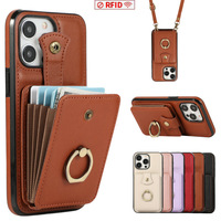 Étui portefeuille pour iPhone 16 Pro Max/17/15 Pro/12/14 avec support de carte, anneau de fixation et compartiment pour cartes de crédit, design bandoulière