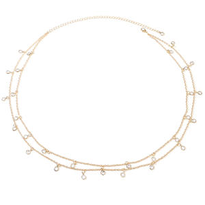 Cadena de cintura de doble capa con cristales dorados y borlas para mujer, joyería de aleación de zinc para la playa. - Product Image 5