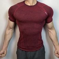 T-shirt Homme Sportif 2026 à Motif Géométrique Jacquard Sans Couture, Manches Courtes, Séchage Rapide, Coupe Ajustée, Robuste pour l'Entraînement et le Fitness en Extérieur