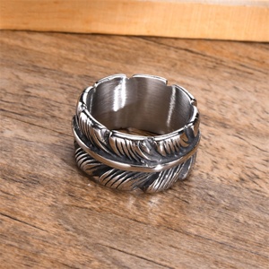 Fashion Design <b>Men</b> Jewelry <b>Ring</b> Stainless Steel <b>Silver</b> Color Vintage Feather <b>Ring</b> - Product Image 4
