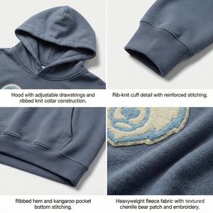 เสื้อฮู้ดดี้ผ้าฝ้าย 100% หนานุ่ม สีพื้น สำหรับฤดูหนาว ปักลายหมีแบบแพทช์เวิร์ค ทรงโอเวอร์ไซส์ สไตล์สตรีทแวร์ ขายส่ง - Product Image 2