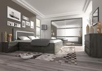 Ensemble de meubles de chambre à coucher modernes blancs pour appartement, lit double en bois avec table de chevet et commode