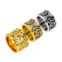 Bague en acier inoxydable avec quatre divins animaux, gravée, large, émail noir, motif totem, bijoux vintage pour hommes et femmes