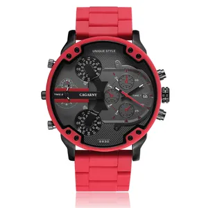 Luxury Cagarny Quartz Watch For Men Cool Big Case Red Silicone Steel Band Sports Wristwatch Man Relogio Masculino 6830