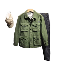 Veste cargo décontractée en denim matelassé vert utilitaire, respirante, écologique, manteau d'automne, plusieurs poches, col en V, homme