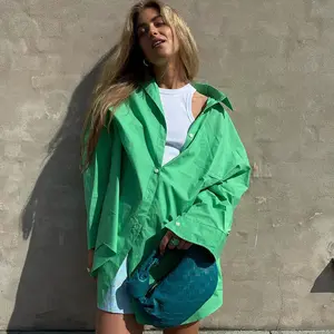 2021 winter and autumn long sleeve oversize shirt for girl all match new fashion women green blouse