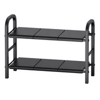 Étagère de rangement sous évier à double niveau, 6 panneaux extensibles, organisateur de cuisine, gain de place réglable, métal noir