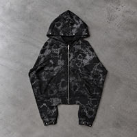 QYOURECLO Sweat-shirts surdimensionnés personnalisés pour hommes, effet délavé, imprimés sur toute la surface, streetwear, sweats à capuche zippés