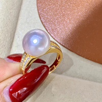 Bague de fiançailles pour femme R2838, perle d'eau douce naturelle Edison de qualité AAAA/AAA de 10-11 mm, plaquée or, taille classique réglable, mariage