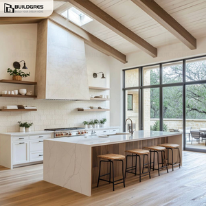 Buildgres Armoires de cuisine blanches en sourdine avec tiroir coulissant sans couture intégré dans l'effet personnalisé <span class=keywords><strong>hotte</strong></span> îlot panneau Design moderne - Product Image 5