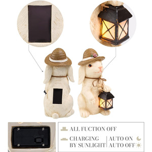 Lampe solaire de jardin en résine en forme de lapin, décoration extérieure résistante à l'eau, lampe LED, ornement de jardin printanier, cadeau - Product Image 4