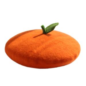 Fresh Cute Fruit Girl Soft Painter Hat Lovely Wool Felt Orange pink Gift Green Leaf Handmade Warm Beret Ladies - Product Image 1