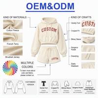Ensemble de survêtement 2 pièces pour femme en molleton 100 % coton, comprenant un sweat à capuche court zippé et un short, avec broderie appliquée logo personnalisé, style Y2K, pour l'entraînement
