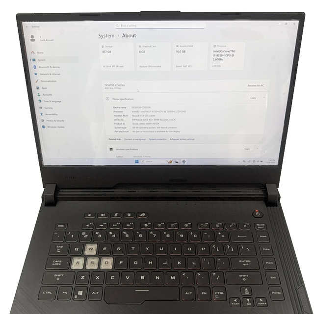 15.5 inch second-hand forAsus ROG Gaming Laptop Equipped with RTX1660ti I7 Portable Computer