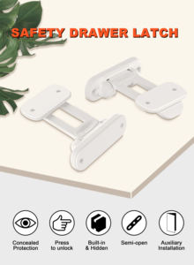 Verrous de sécurité pour armoires et tiroirs Prodigy, en plastique adhésif, pour la sécurité des bébés, blanc, 2 pièces, sans perçage nécessaire - Product Image 6