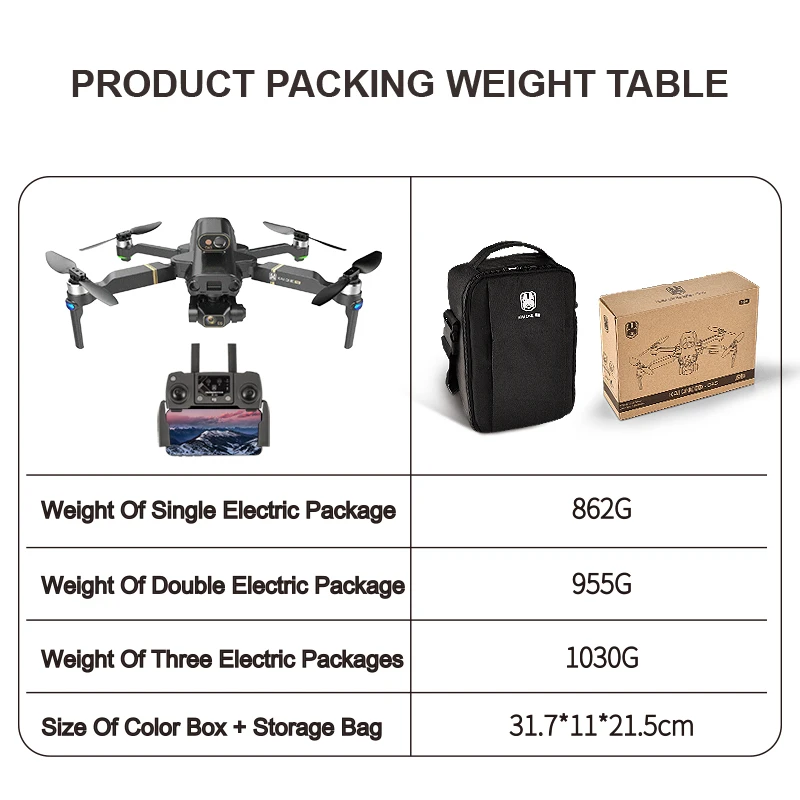 KAI ONE MAX Drone, PRODUCT PACKING WEIGHT TABLE Weight Of Single Electric Package 8626 Weight