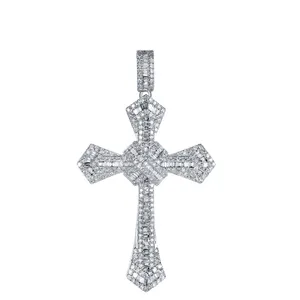 Colgante de Cruz de diamantes naturales para mujer y hombre, joyería fina de alta calidad, 14k, 18k, oro real, baguettes, venta al por mayor