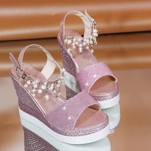 Women's High Heel <b>Sandals</b> Fashion Wedge <b>Sandals</b> <b>Platform</b> Rhinestone Beaded Casual Flats L0544 - Product Image 5
